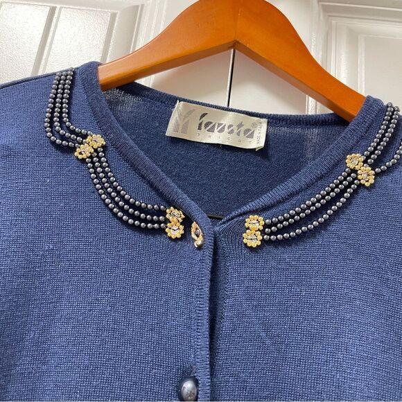 Vintage Italian 100% Merino Wool Beaded Cardigan -M - Picture 3 of 8